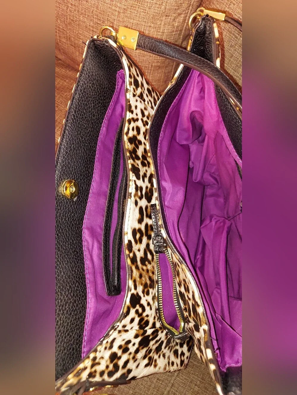 Anne Klein Leopard Print Satchel with Black Trim